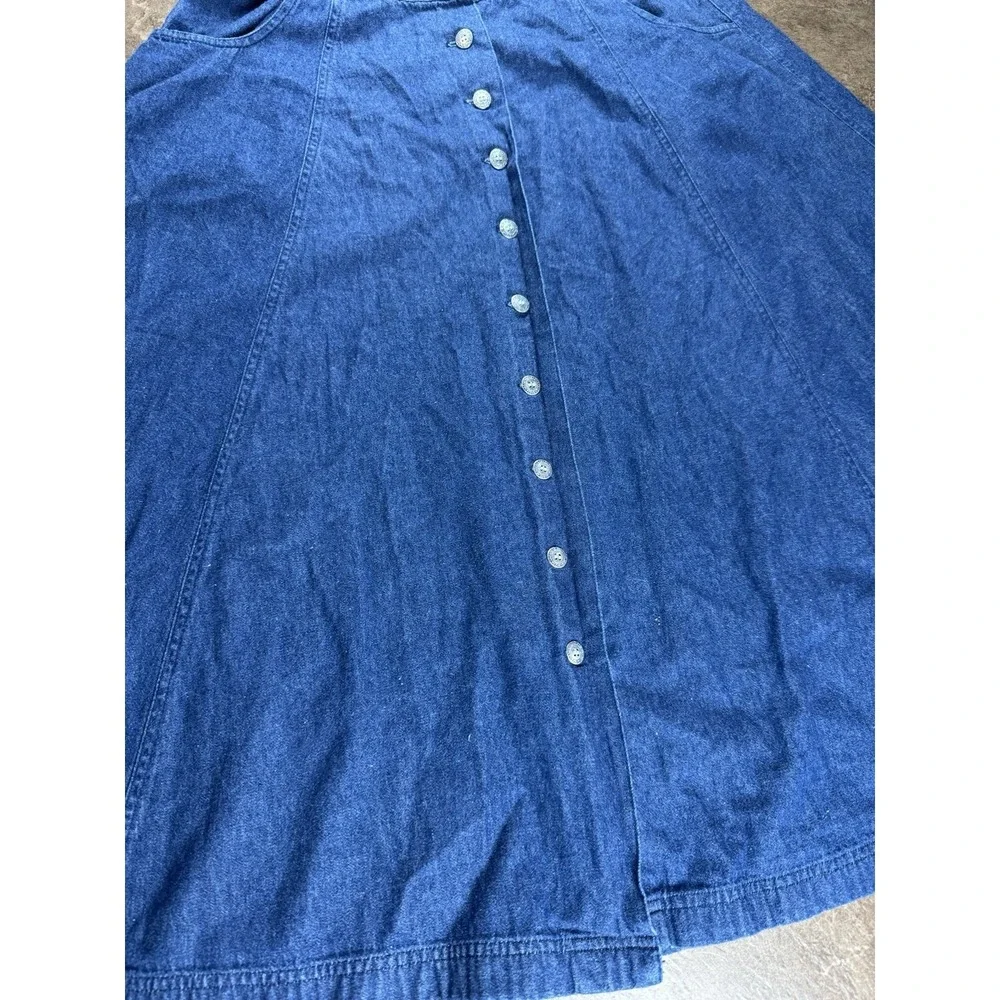Vintage Jantzen Classics Denim A-Line Skirt Button Womens 12 Midi Pockets Cotton - Picture 2 of 9